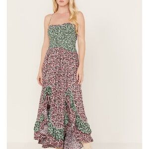 Free People Green and Pink Floral Maxi Dress